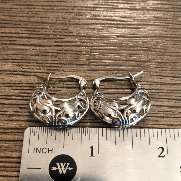 Sterling Puffy Leaf Vine Filigree Hoop Earrings - Picture 8 of 13